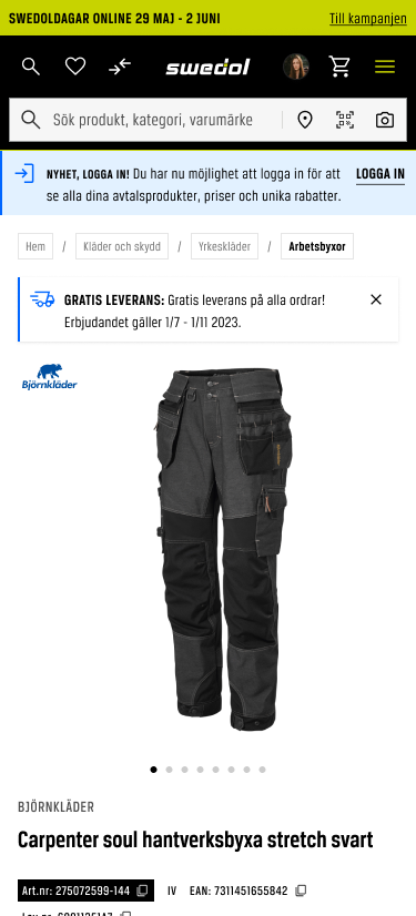 Product page on mobile with the same banner stack