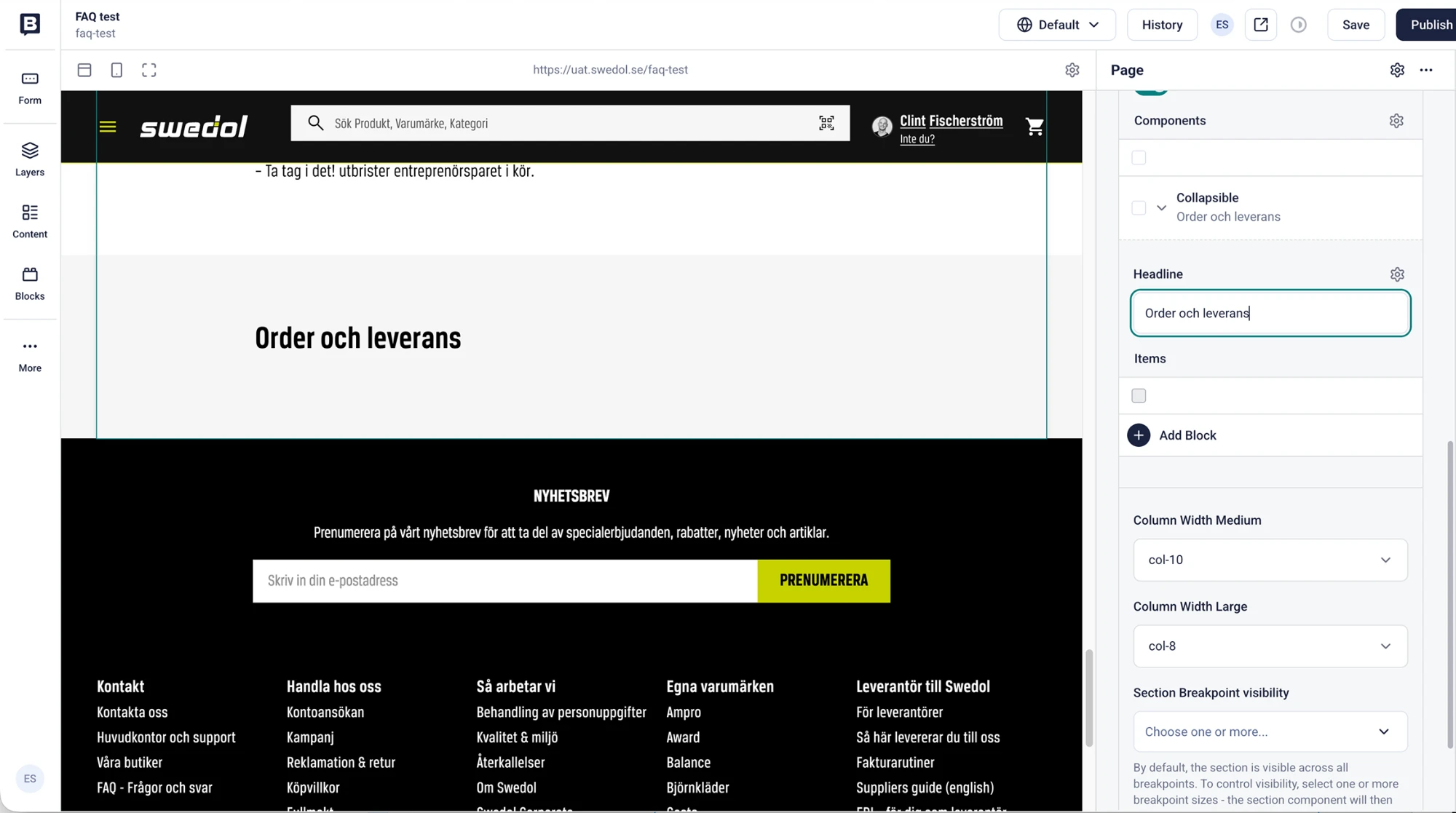 The Collapsible block container in Storyblok with the headline field and the Add Block button