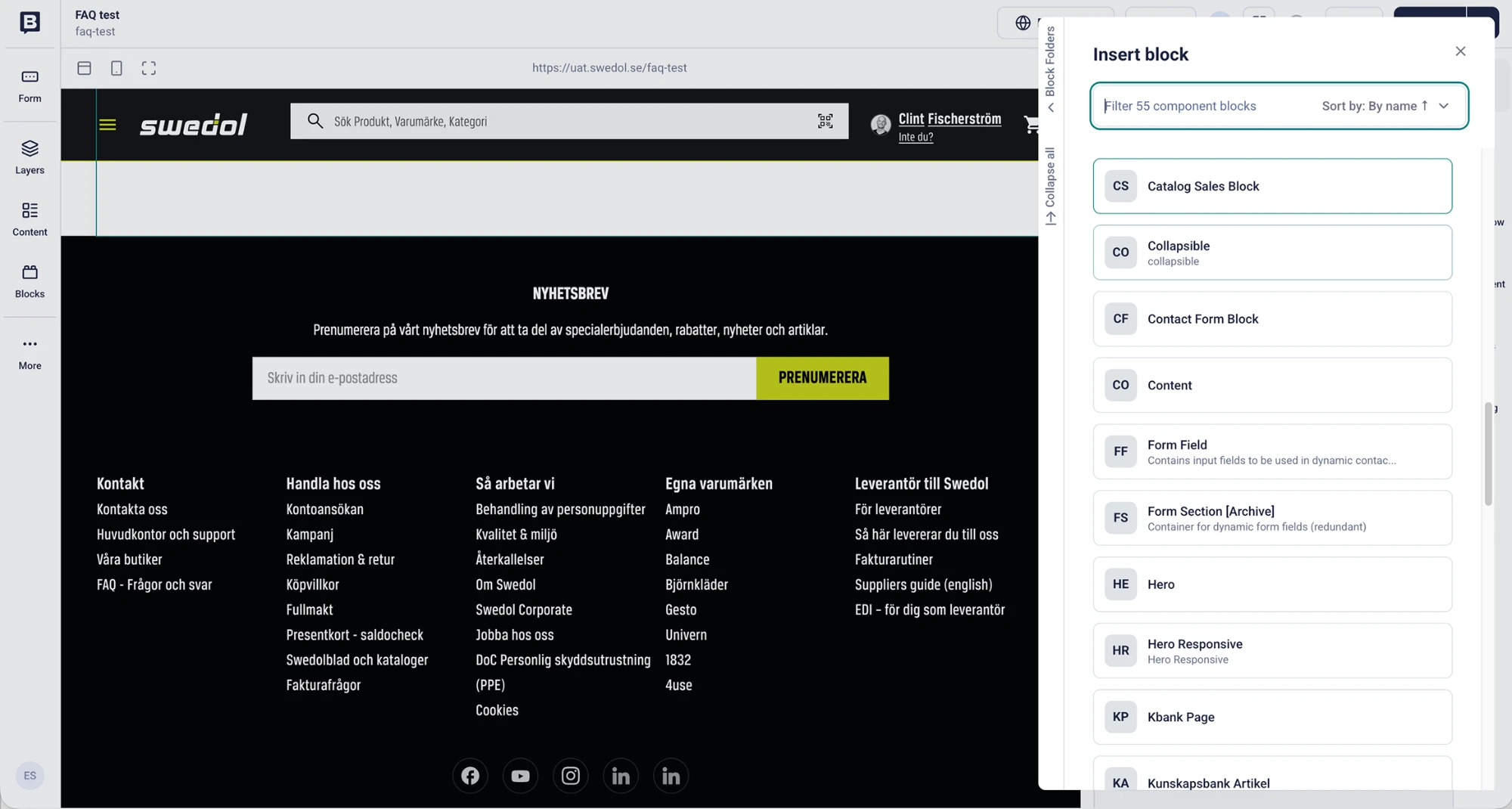 The Insert block list in Storyblok with the Collapsible block marked